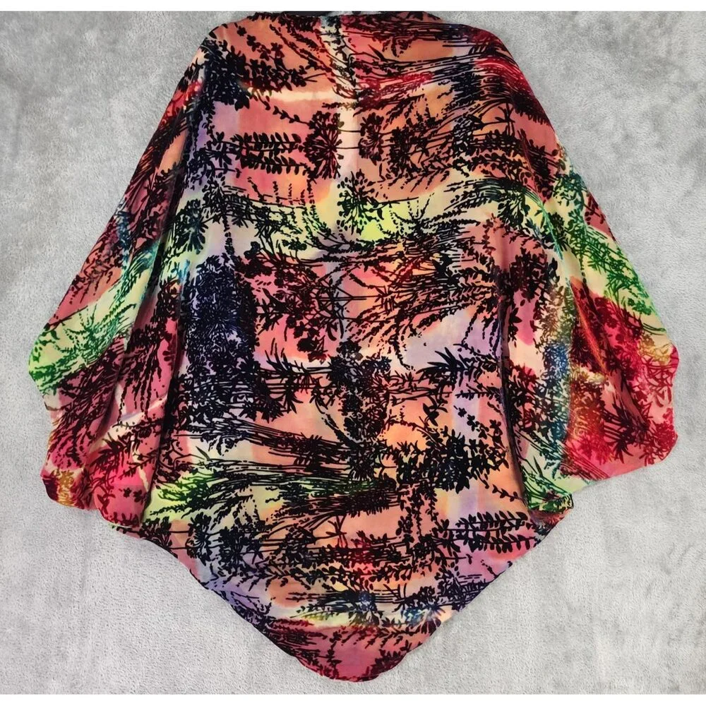 Womens Jacket One Size Multicolor Velvet Open Front Short Sleeve Retro Cover Up - Picture 2 of 7